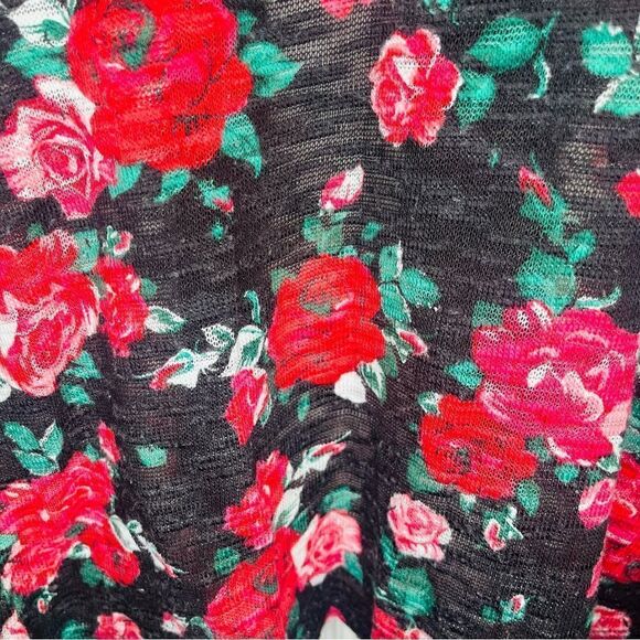 Self Esteem Girls Floral Shawl Cardigan Sweater Black Faux Fur Collar Red M - Picture 8 of 10